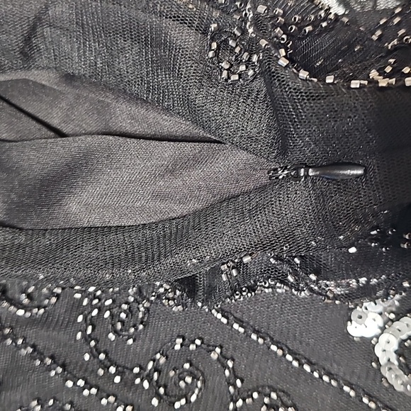 NWOT FLAPPER DRESS WITH acessories Elegant Black and Silver Beaded Dress. - Picture 7 of 8